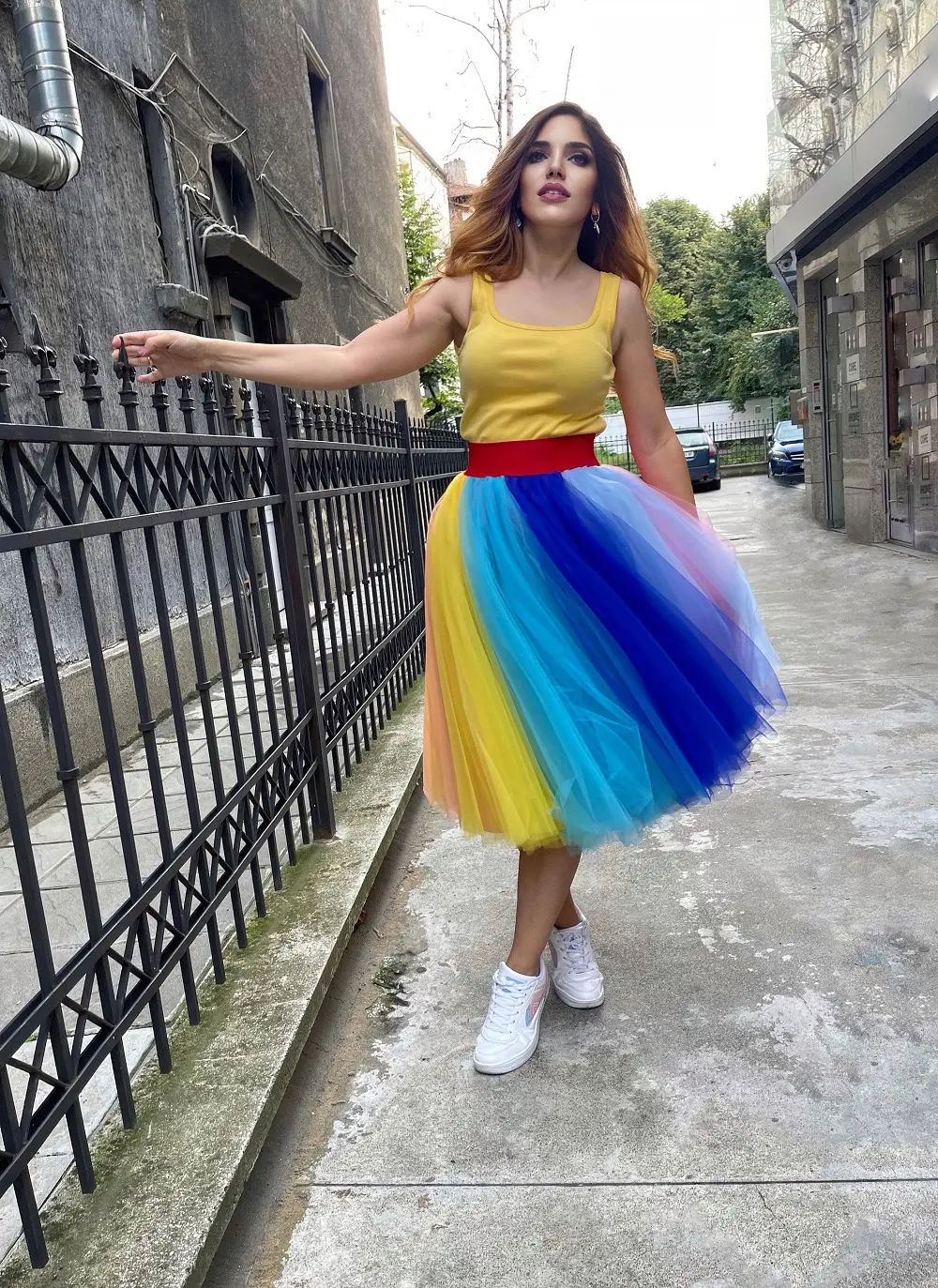 Women Rainbow Tulle Skirt Petticoat Long Tutu Princess Multicolored Birthday Party Skirt Jupon Faldas Quinceanera Dress 2024