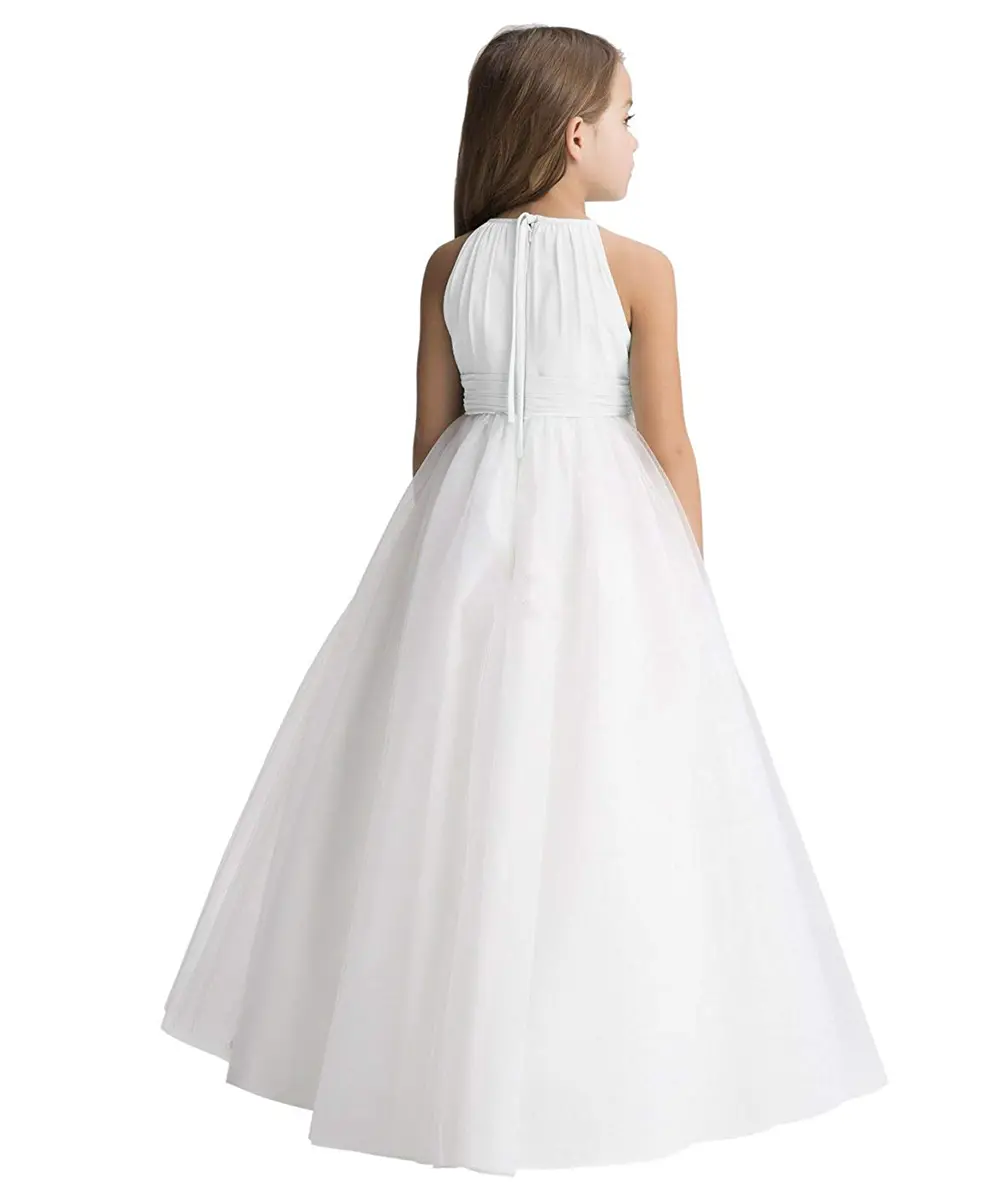 Princess Flower Girl Dresses 2024 Kids Wedding Party Pageant First Communion Gown Chiffon Sleeveless Little Bridesmaid Dress