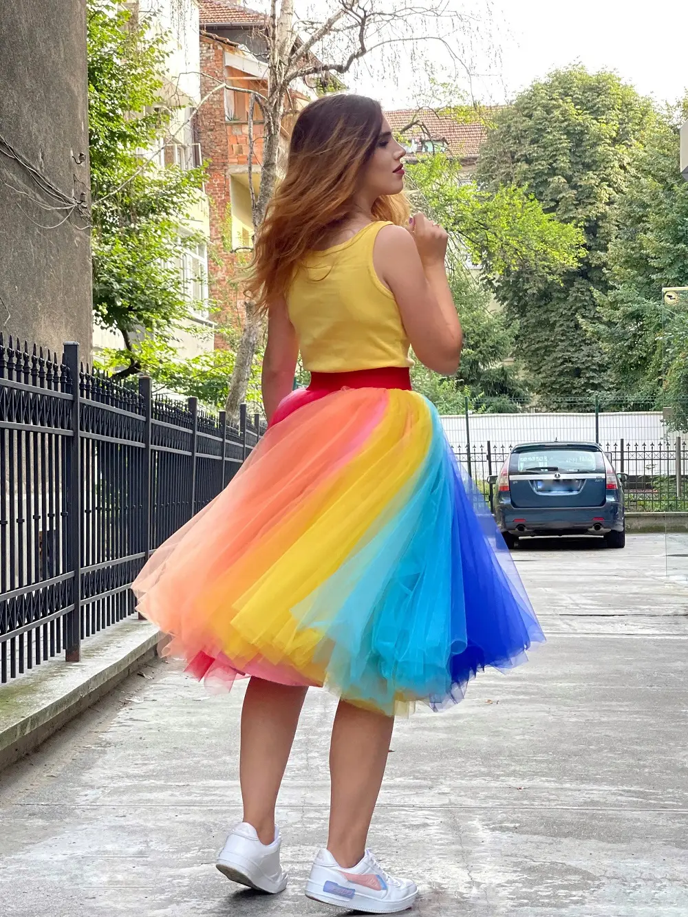Women Rainbow Tulle Skirt Petticoat Long Tutu Princess Multicolored Birthday Party Skirt Jupon Faldas Quinceanera Dress 2024