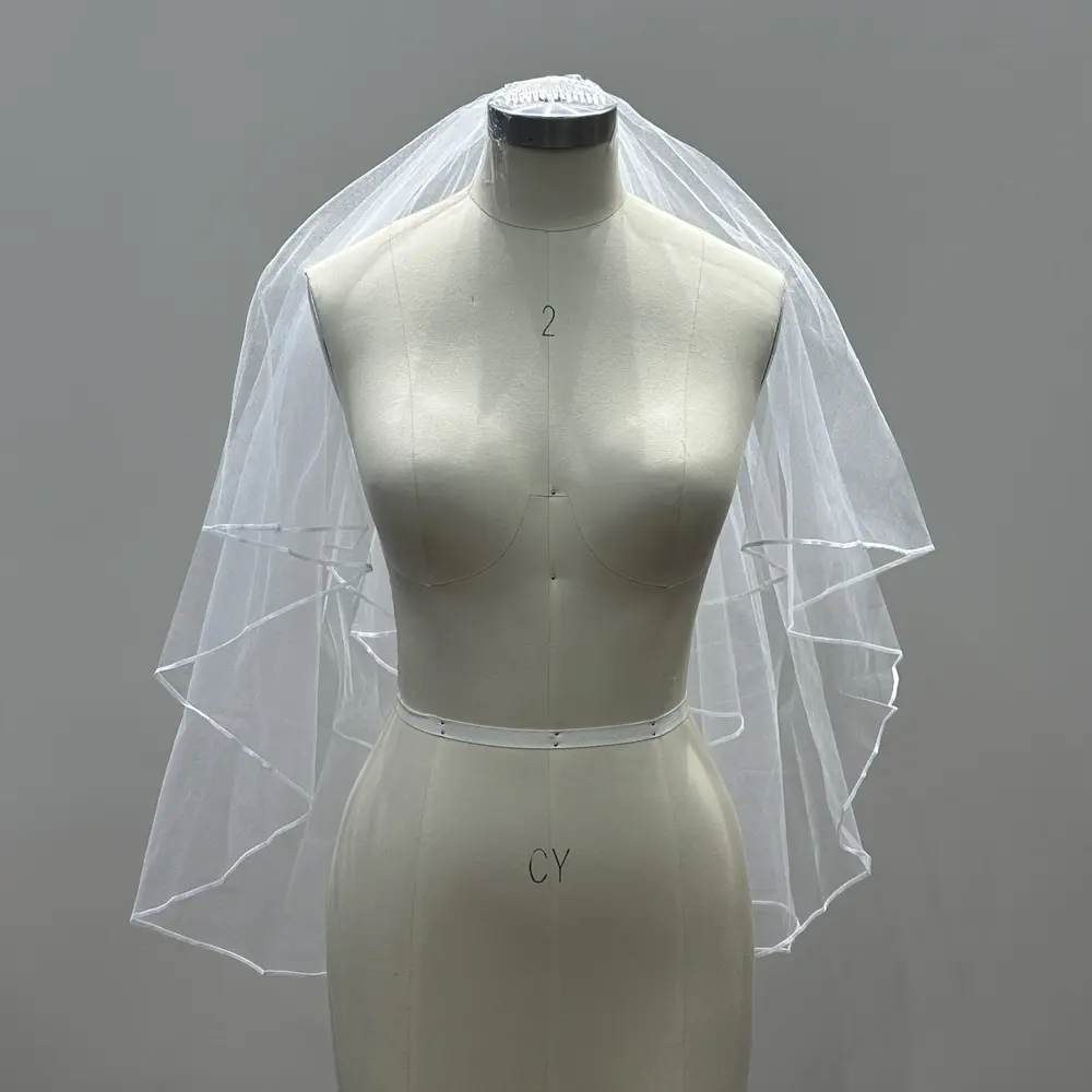Veu De Noiva White Ivory Elegant Ribbon Edge Wedding Veil Cheap Wedding Accessories Two Layers Short Bridal Veil With Comb