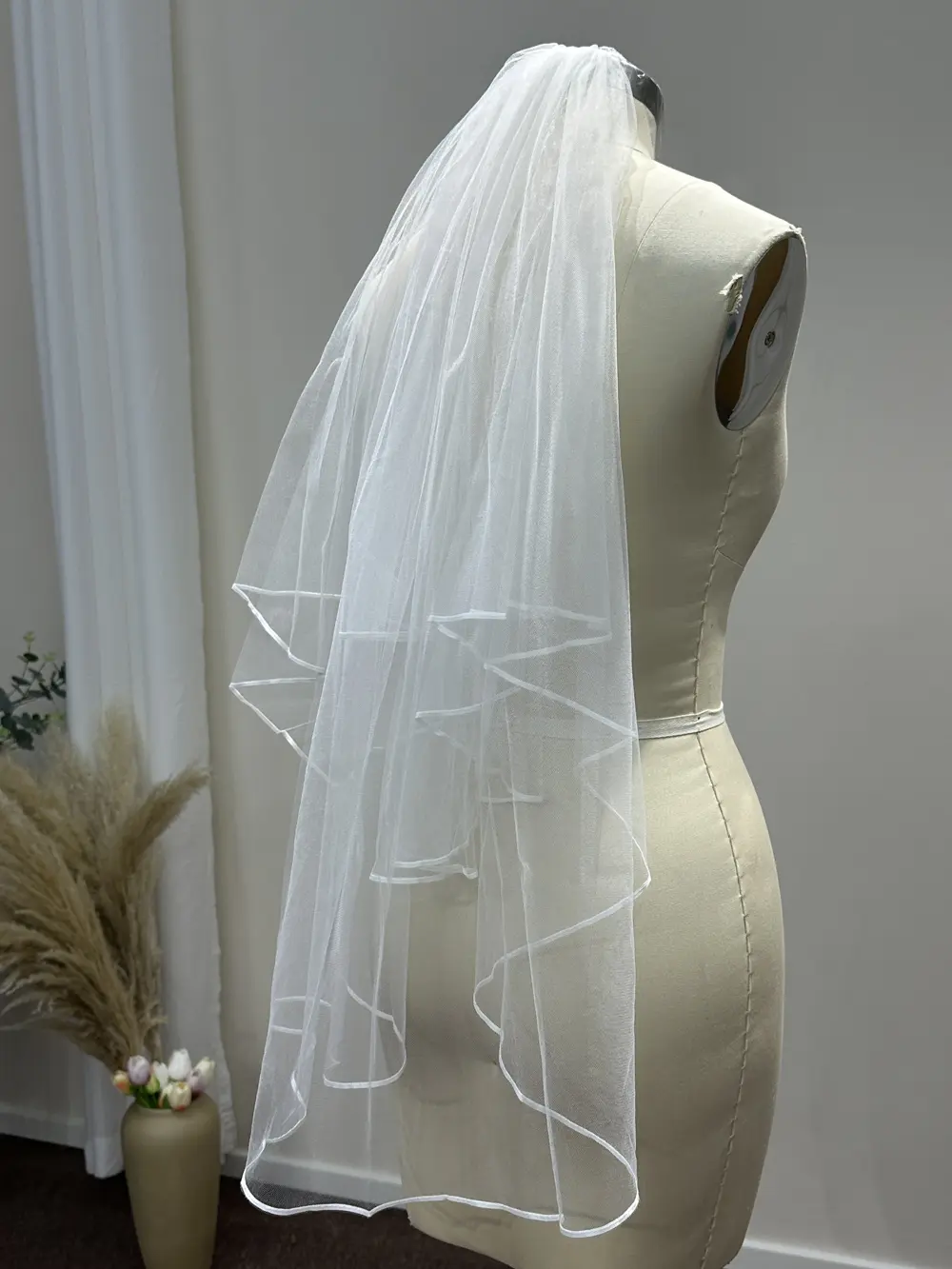 Veu De Noiva White Ivory Elegant Ribbon Edge Wedding Veil Cheap Wedding Accessories Two Layers Short Bridal Veil With Comb