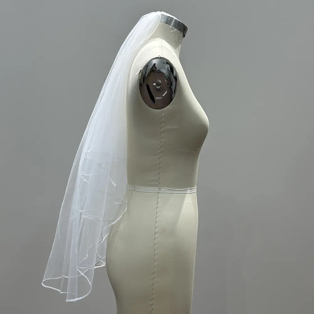 Veu De Noiva White Ivory Elegant Ribbon Edge Wedding Veil Cheap Wedding Accessories Two Layers Short Bridal Veil With Comb