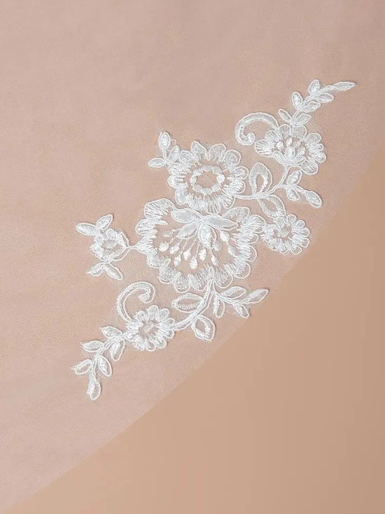 MisShow 3M Long Veils Ivory White One Layer Sheer Tulle Floral Lace Edge Bride Veil With Comb Cathedral Wedding Bridal Veils