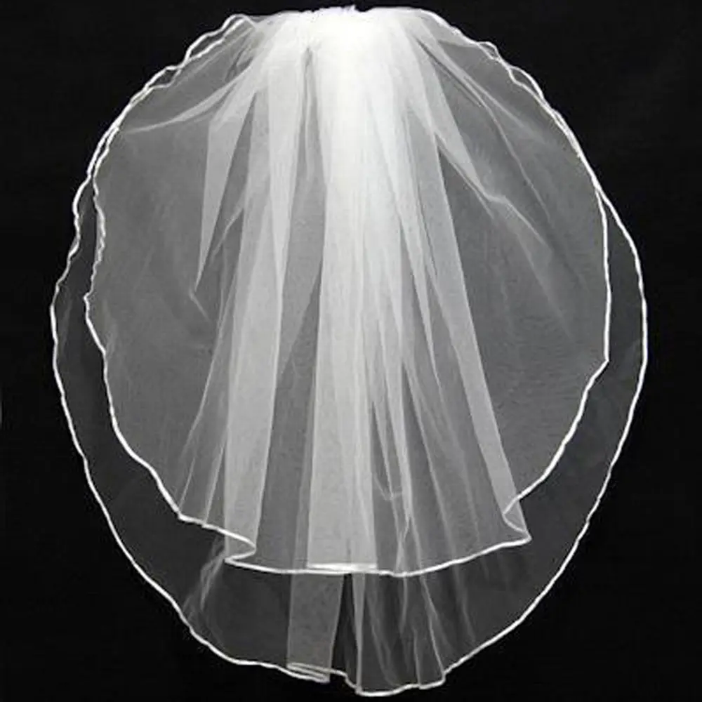 Veu De Noiva White Ivory Elegant Ribbon Edge Wedding Veil Cheap Wedding Accessories Two Layers Short Bridal Veil With Comb