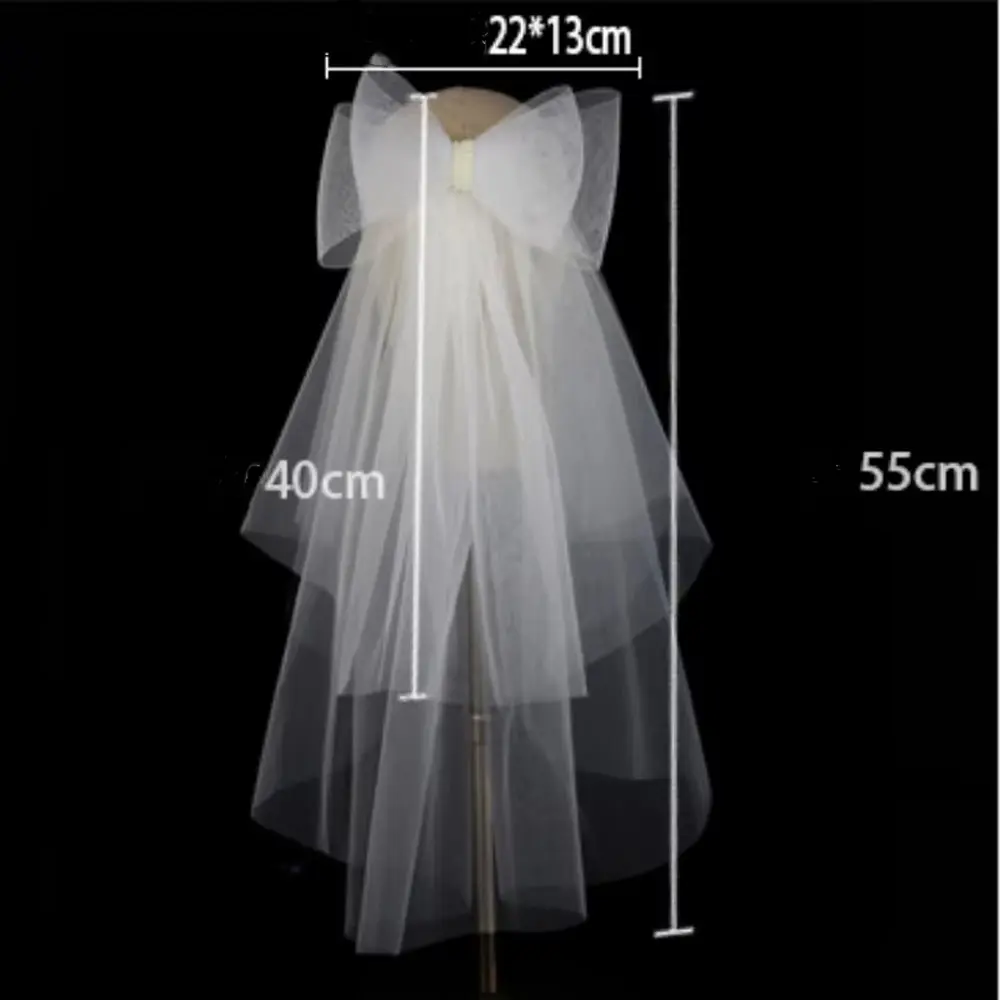 Ivory Bow Bridal Veil Luxury Pearls Bowknot Multi-Iayer Elastic Mesh Veil Semi-Transparent Tulle Shoulder Length Bride Veils