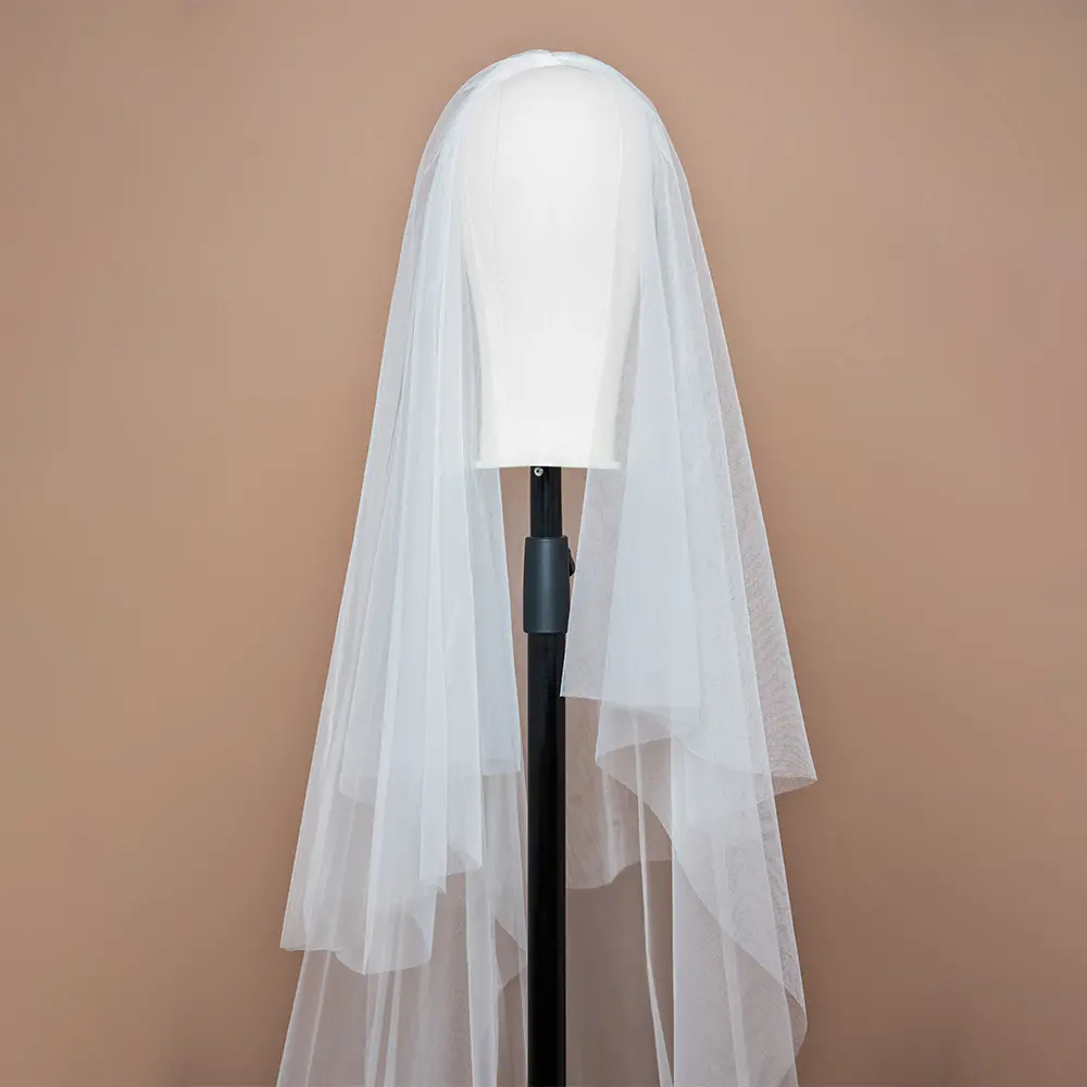 MisShow Two-Layer Long Veils With Comb Ivory White Sheer Tulle Lace Applique Edge Face Cover Bridal Veil Cathedral Wedding Veils