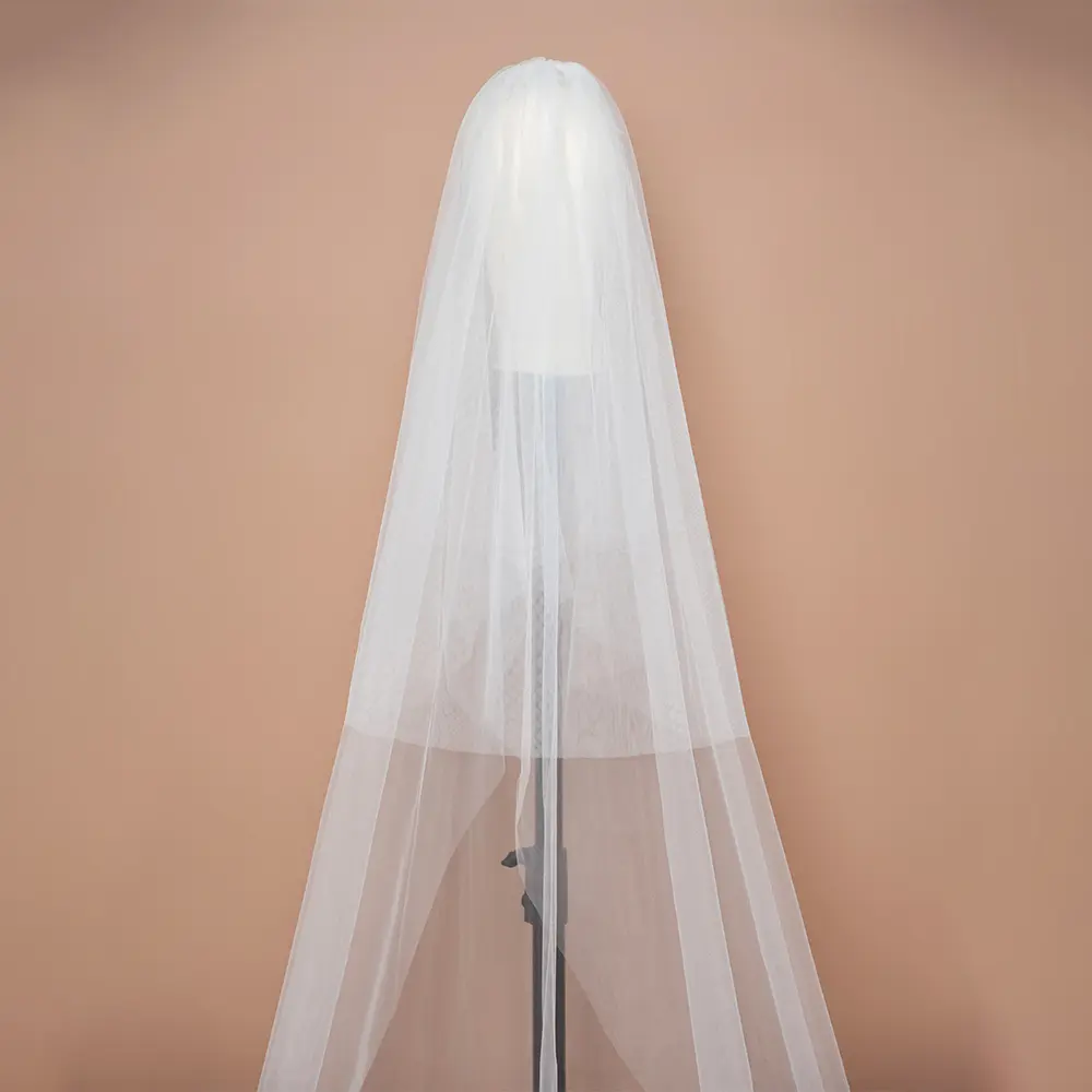 MisShow Two-Layer Long Veils With Comb Ivory White Sheer Tulle Lace Applique Edge Face Cover Bridal Veil Cathedral Wedding Veils