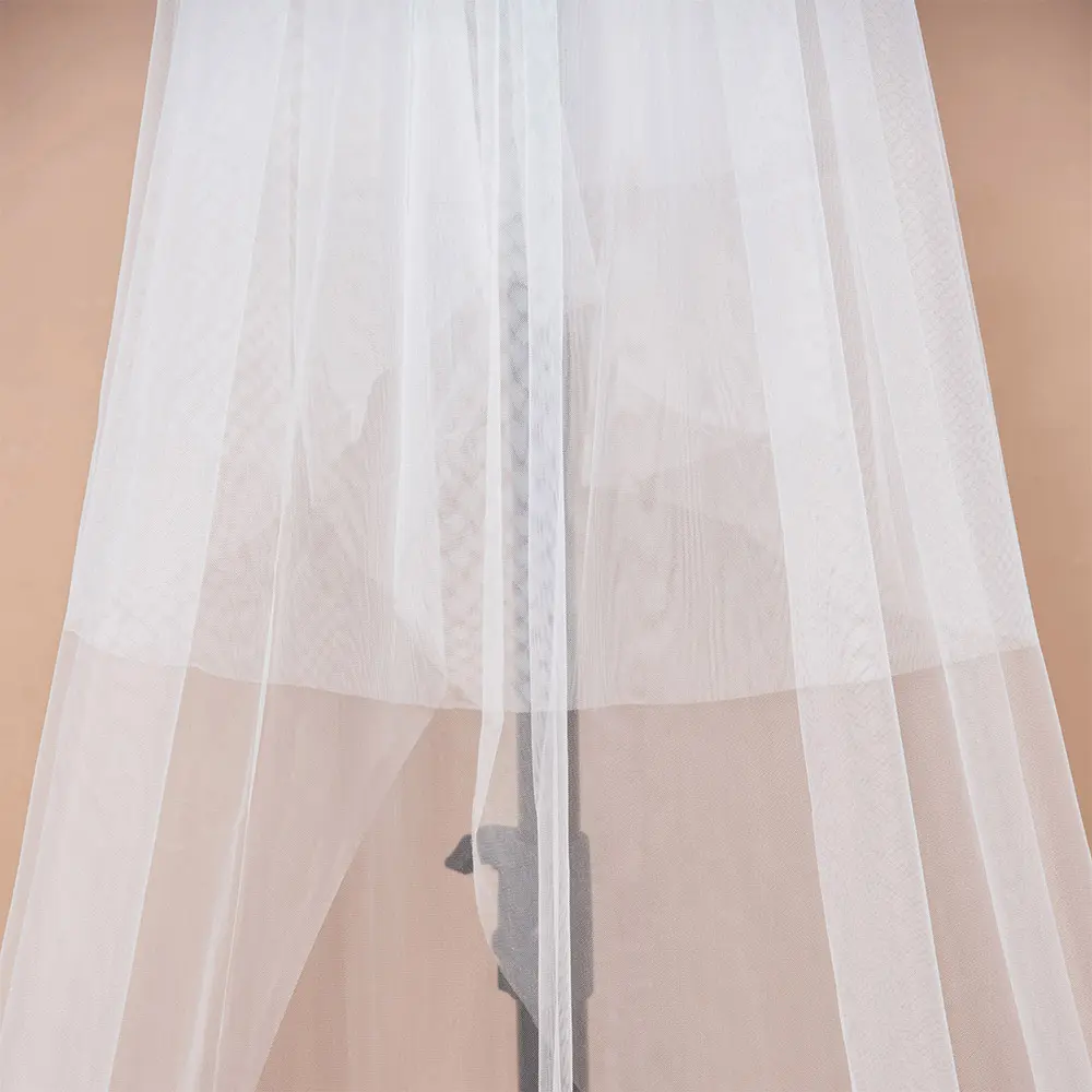 MisShow Two-Layer Long Veils With Comb Ivory White Sheer Tulle Lace Applique Edge Face Cover Bridal Veil Cathedral Wedding Veils