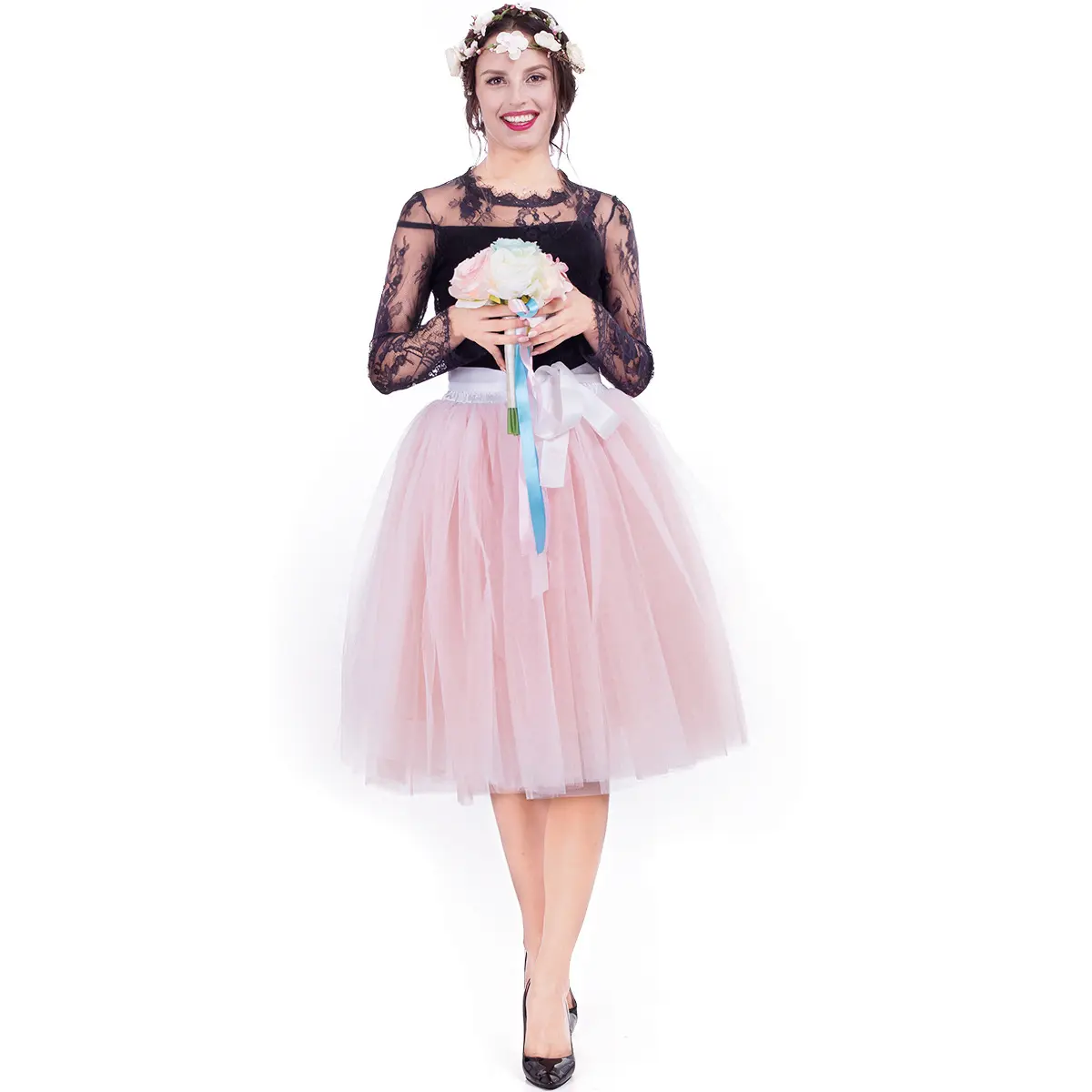 Women Tulle Skirt Petticoat Tutu Skirts Lolita Cosplay Petticoat Bridesmaids Sweet Wedding Party Midi Skirt Mini Skirt Dress