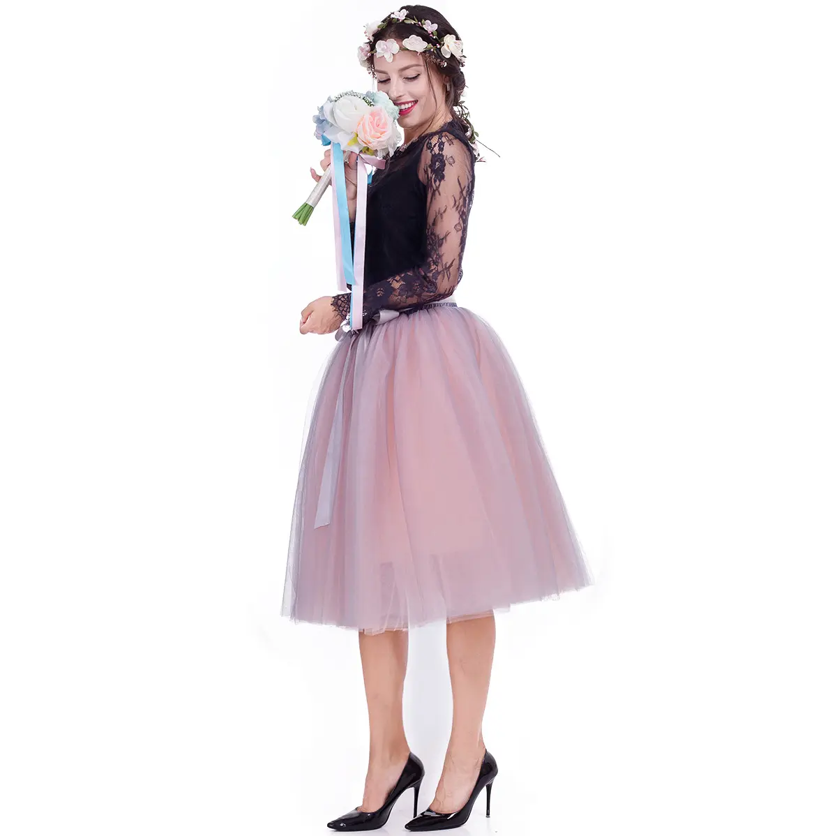 Women Tulle Skirt Petticoat Tutu Skirts Lolita Cosplay Petticoat Bridesmaids Sweet Wedding Party Midi Skirt Mini Skirt Dress