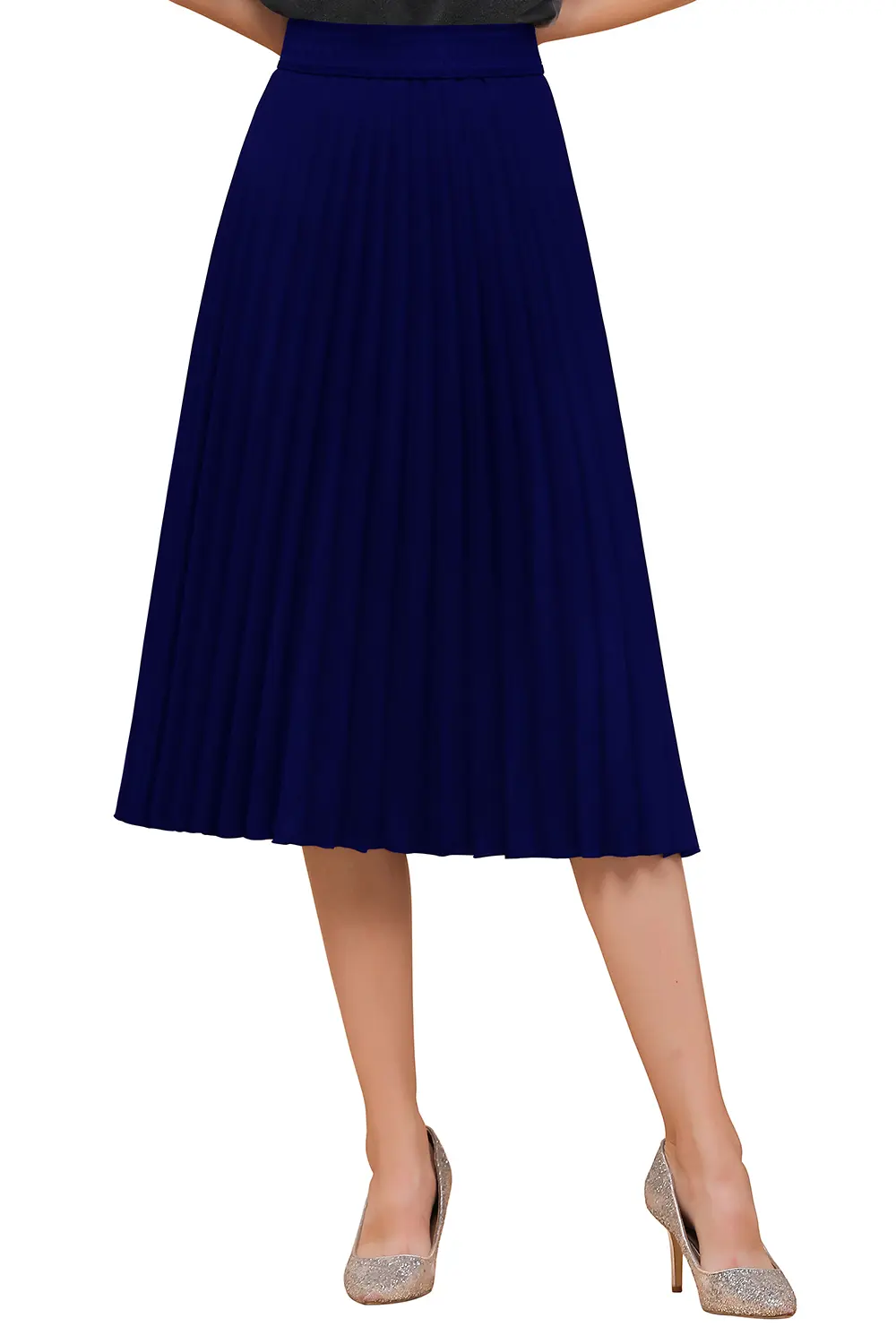 Women Pleated Elastic High Waist Maxi Skirt Sparkly A Line Swing Midi Summer Solid Color Long Ankle Shiny Y2k Trendy Party Club