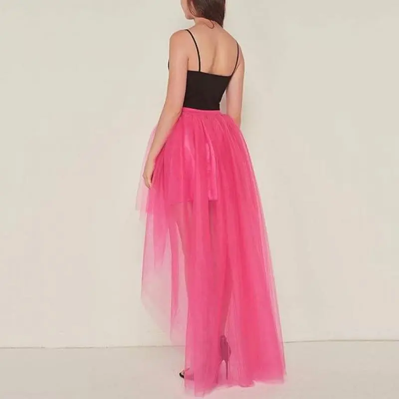 MisShow Halloween Tutu Skirts High-Low Layered Puffy Tulle Petticoat Fuchsia Elastic Waist Rockabilly Carnival Party Half Skirts