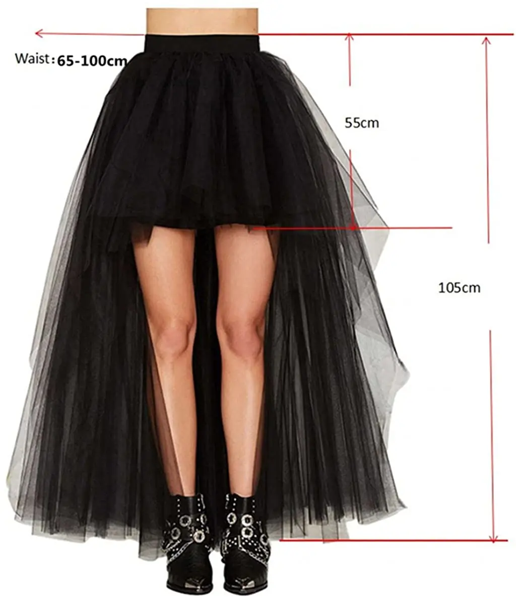 MisShow Halloween Tutu Skirts High-Low Layered Puffy Tulle Petticoat Fuchsia Elastic Waist Rockabilly Carnival Party Half Skirts