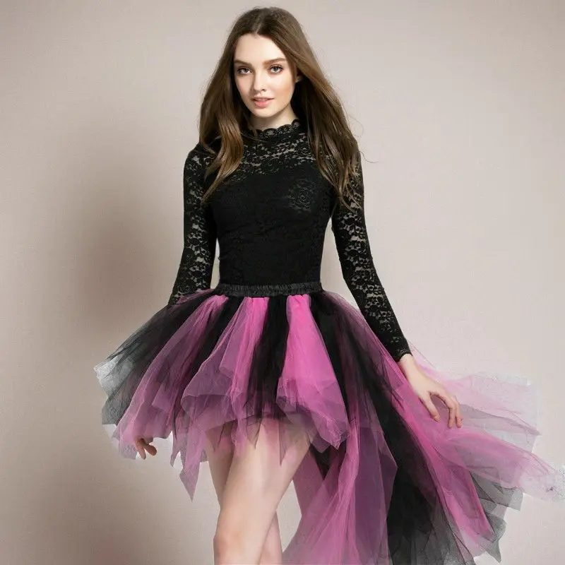 Women Tulle Tutu Skirt Sexy Layered High Low Petticoat Rainbow 50s Vintage Ballet Dance Skirt Cosplay Party Carnival Mesh Skirts