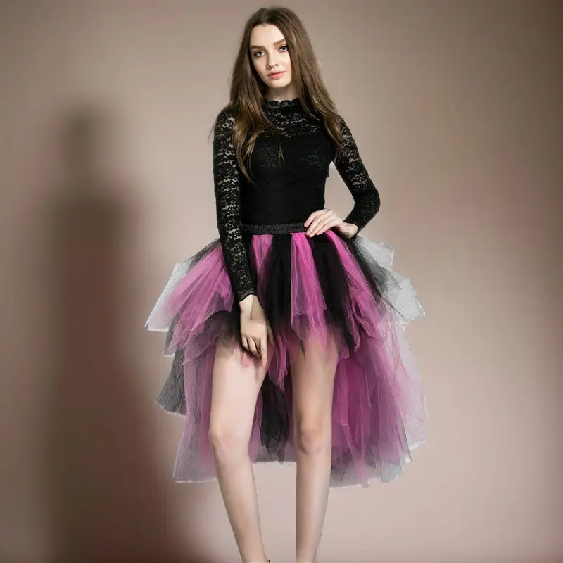 Women Tulle Tutu Skirt Sexy Layered High Low Petticoat Rainbow 50s Vintage Ballet Dance Skirt Cosplay Party Carnival Mesh Skirts