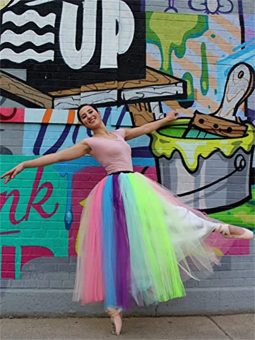 MisShow Lolita Rainbow Petticoat Long Multicolor Fluffy Tulle Elastic Waist Tutu Skirt Hoopless Ball Gown Ballet Dance Crinoline