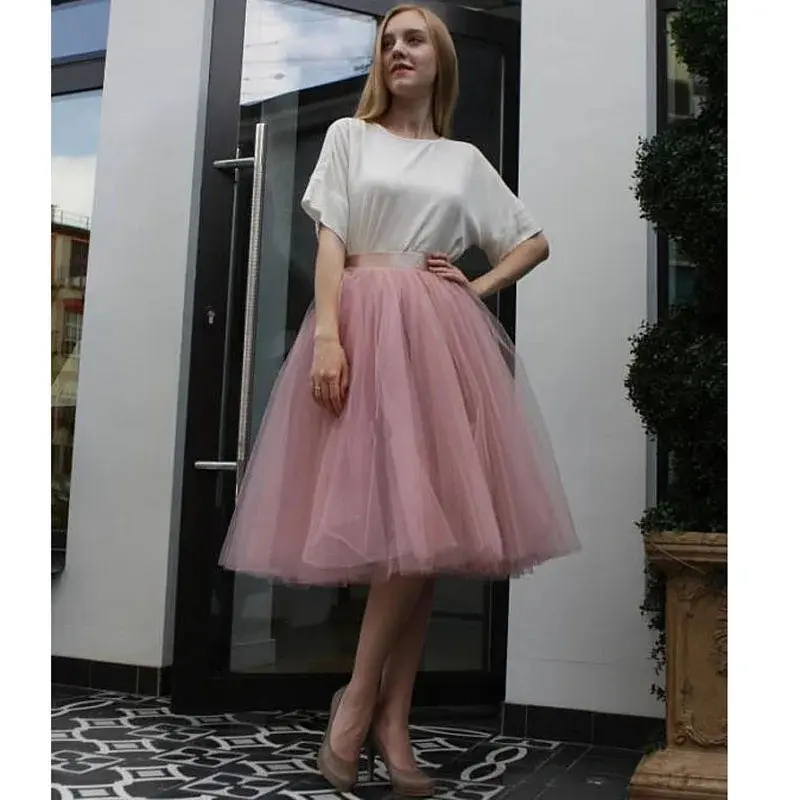 MisShow Fluffy Tulle Half Skirt A-Line Knee-Length Elastic Waist Petticoat Dance Tutu Skirts Halloween Party Slips Underskirt