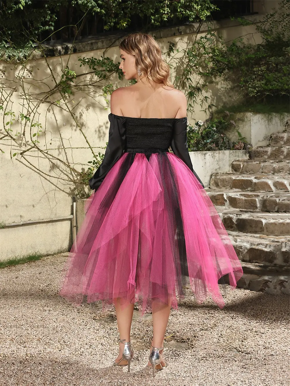 Women Tulle Tutu Skirt Sexy Layered High Low Petticoat Rainbow 50s Vintage Ballet Dance Skirt Cosplay Party Carnival Mesh Skirts