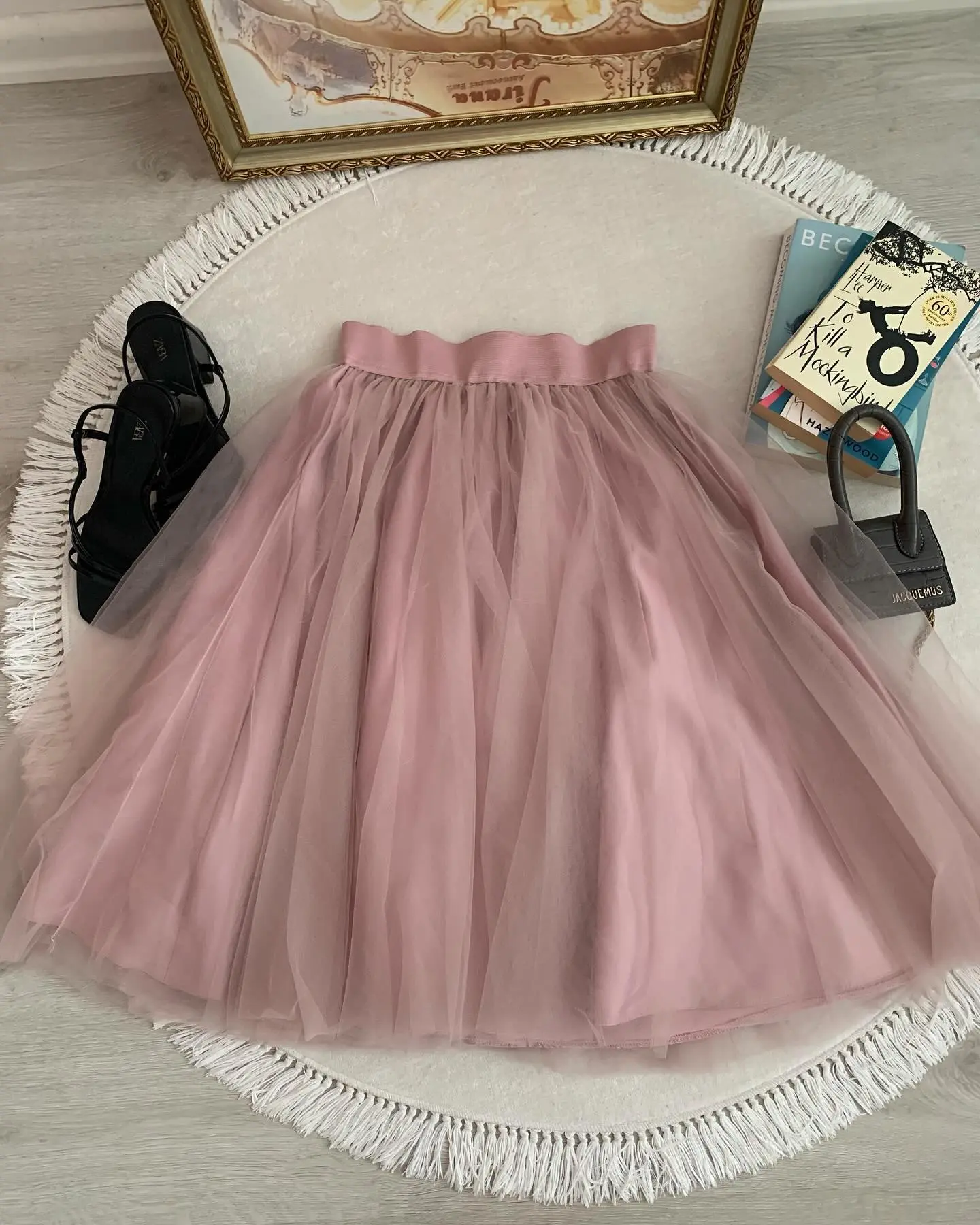 MisShow Fluffy Tulle Half Skirt A-Line Knee-Length Elastic Waist Petticoat Dance Tutu Skirts Halloween Party Slips Underskirt