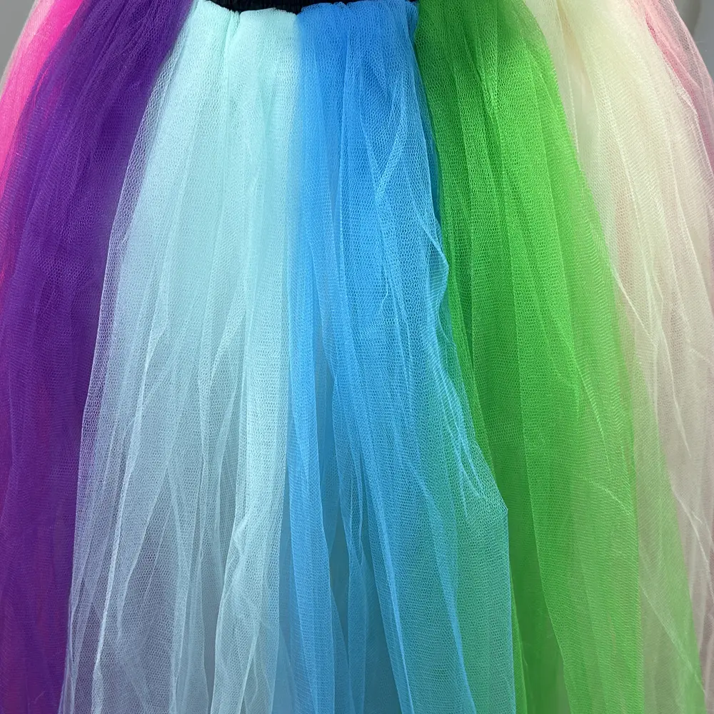MisShow Lolita Rainbow Petticoat Long Multicolor Fluffy Tulle Elastic Waist Tutu Skirt Hoopless Ball Gown Ballet Dance Crinoline