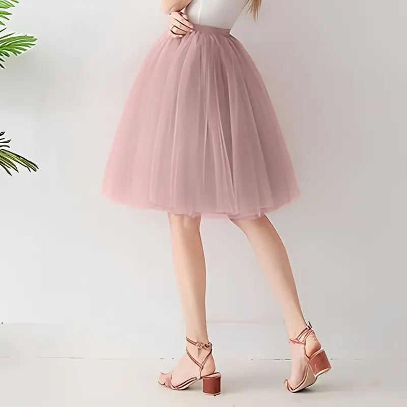 MisShow Fluffy Tulle Half Skirt A-Line Knee-Length Elastic Waist Petticoat Dance Tutu Skirts Halloween Party Slips Underskirt
