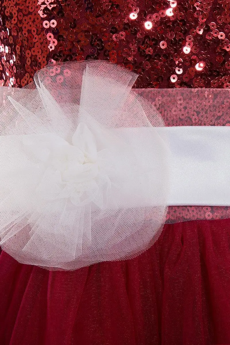 Burgundy Tulle Sequin Flower Girl Dresses Cute With White Flower Satin Sashes Wedding Party Ball Gown Toddler Birthday For Bride