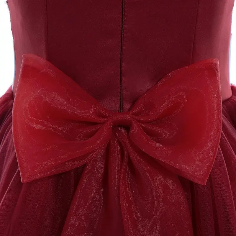 Burgundy Tulle Sequin Flower Girl Dresses Cute With White Flower Satin Sashes Wedding Party Ball Gown Toddler Birthday For Bride
