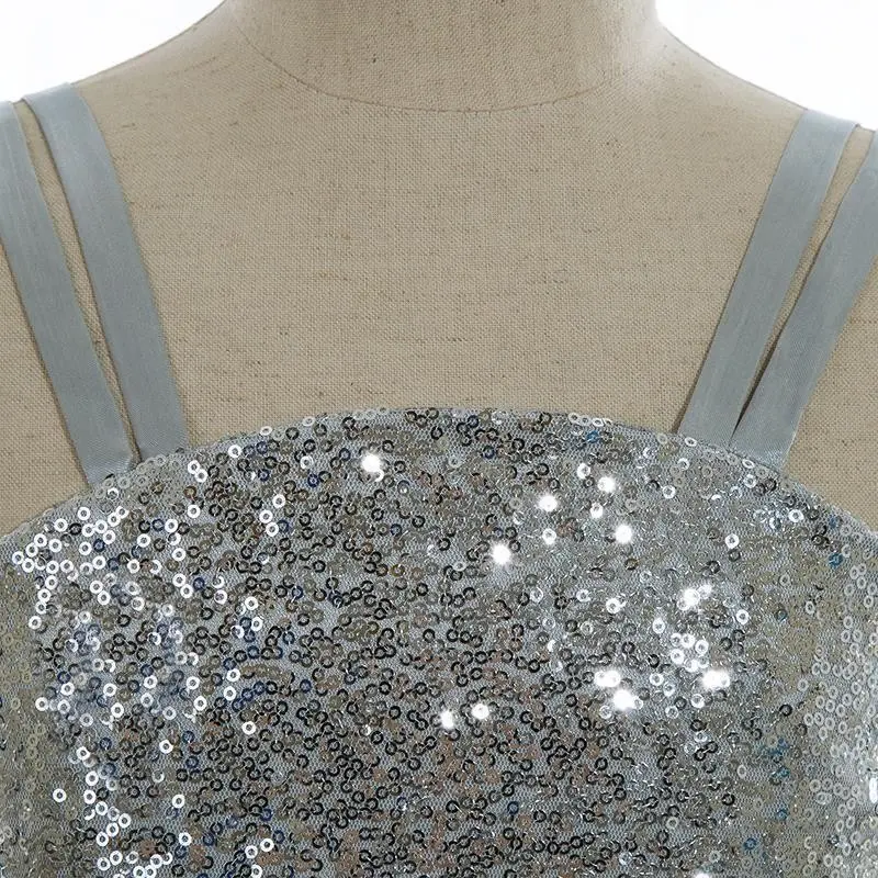 Tulle Sequins Flower Girl Dresses Cute Grey Spaghetti Straps With Bow Wedding Party Ball Gowns Toddler Birthday Prom For Bride