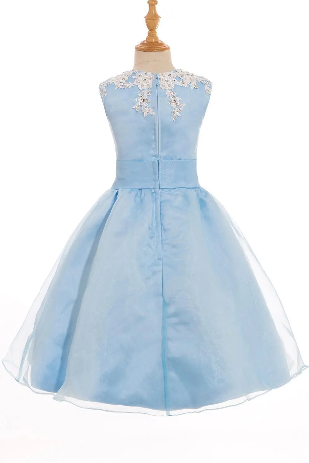 Baby Blue Tulle Lace Flower Girl Dress Cute Satin Bow Sequin Beaded Appliques Wedding Party Ball Gown Toddler Birthday For Bride