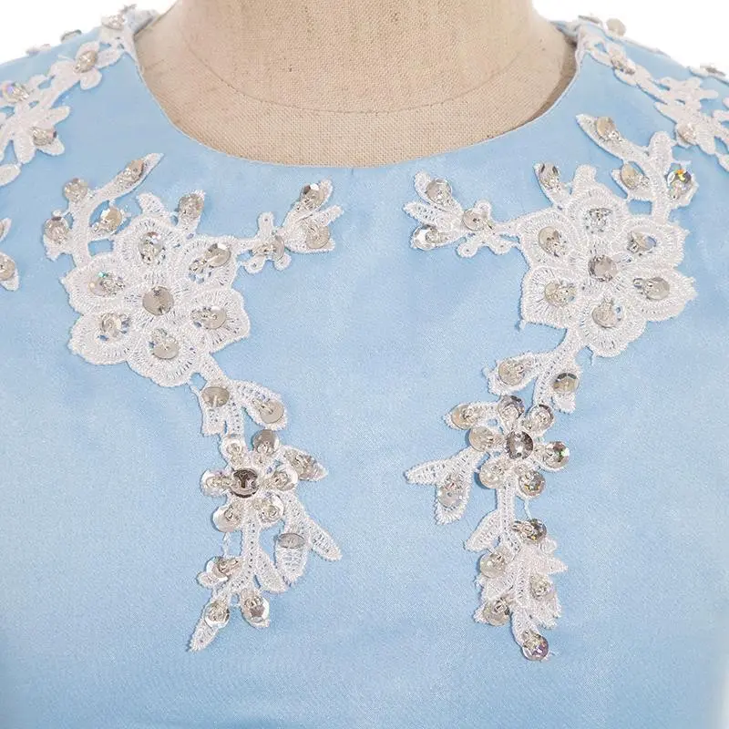Baby Blue Tulle Lace Flower Girl Dress Cute Satin Bow Sequin Beaded Appliques Wedding Party Ball Gown Toddler Birthday For Bride
