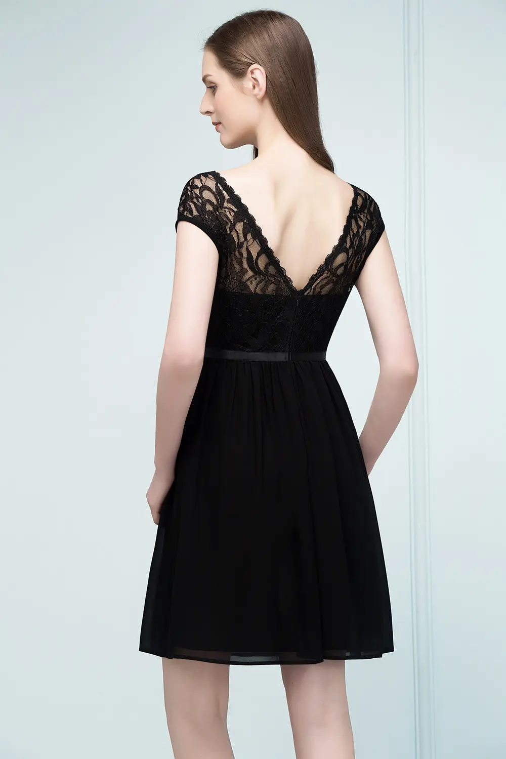 Lace Chiffon Evening Dresses Above Knee With Sashes Mini Wedding Summer Casual Formal Evening Party Prom Gowns Robe De Cocktail