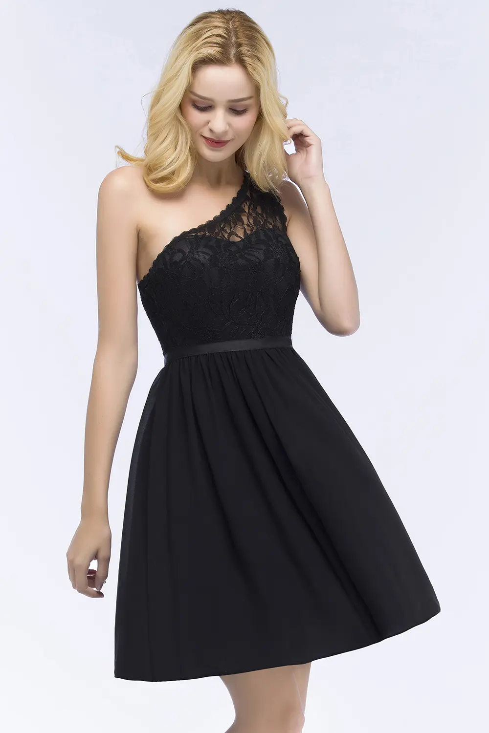 One Shoulder Chiffon Lace Evening Dresses Short A Line Above Knee Summer Casual Elegant Formal Party Prom Gown For Bride Vestido