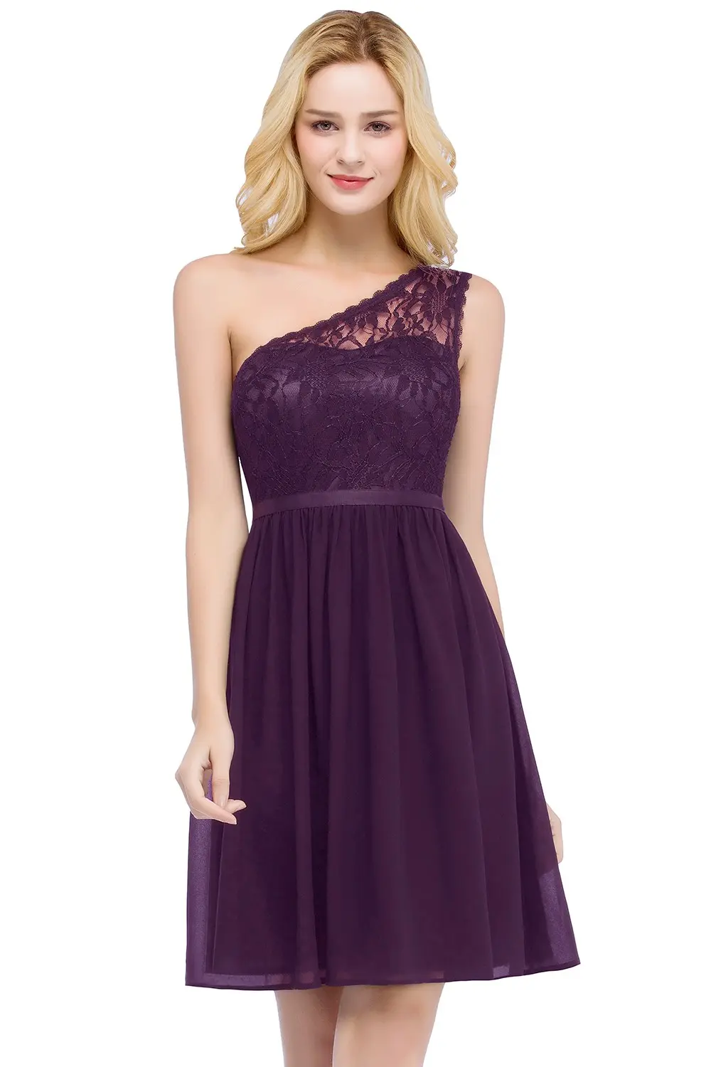 One Shoulder Chiffon Lace Evening Dresses Short A Line Above Knee Summer Casual Elegant Formal Party Prom Gown For Bride Vestido