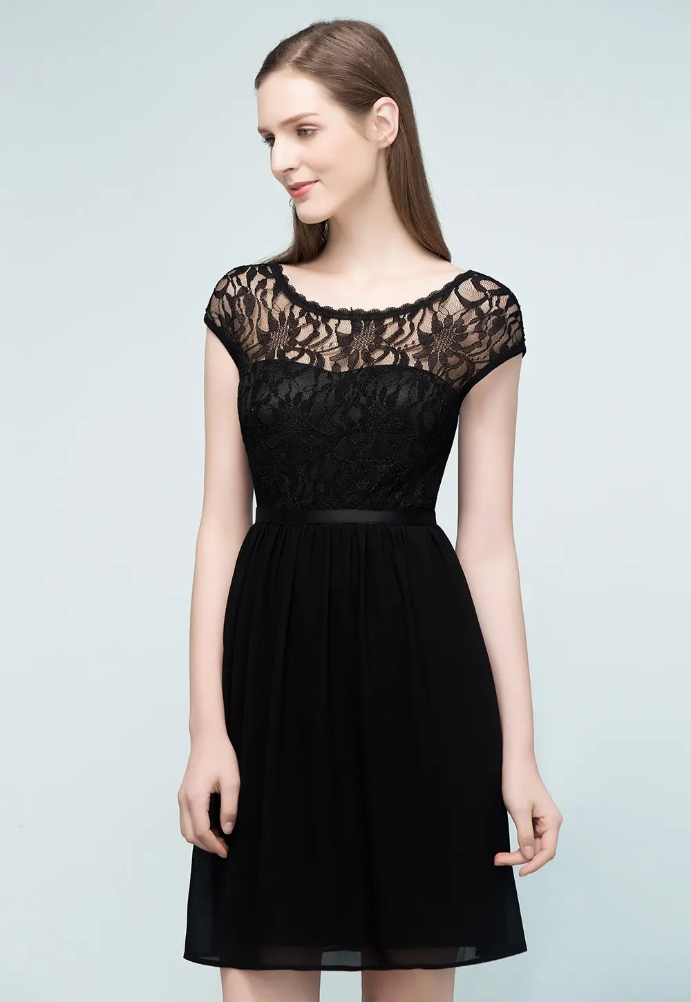 Lace Chiffon Evening Dresses Above Knee With Sashes Mini Wedding Summer Casual Formal Evening Party Prom Gowns Robe De Cocktail