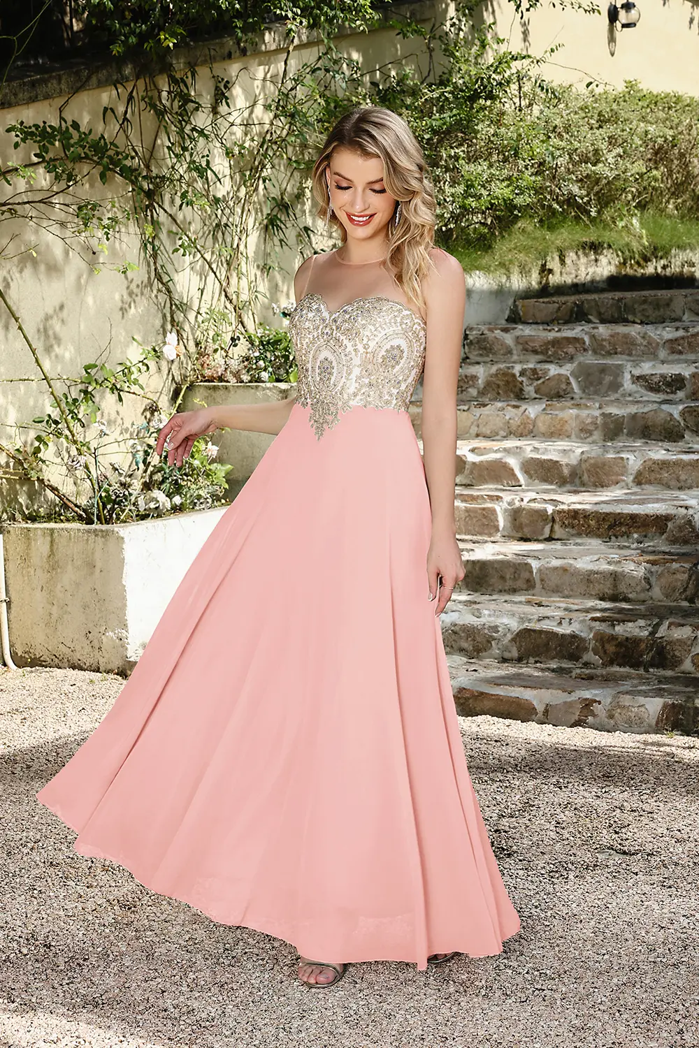 MisShow Elegant Prom Dresses Sexy Illusion O-Neck Backless Beaded Lace Appliques Evening Dress A-Line Floor-Length Party Vestido