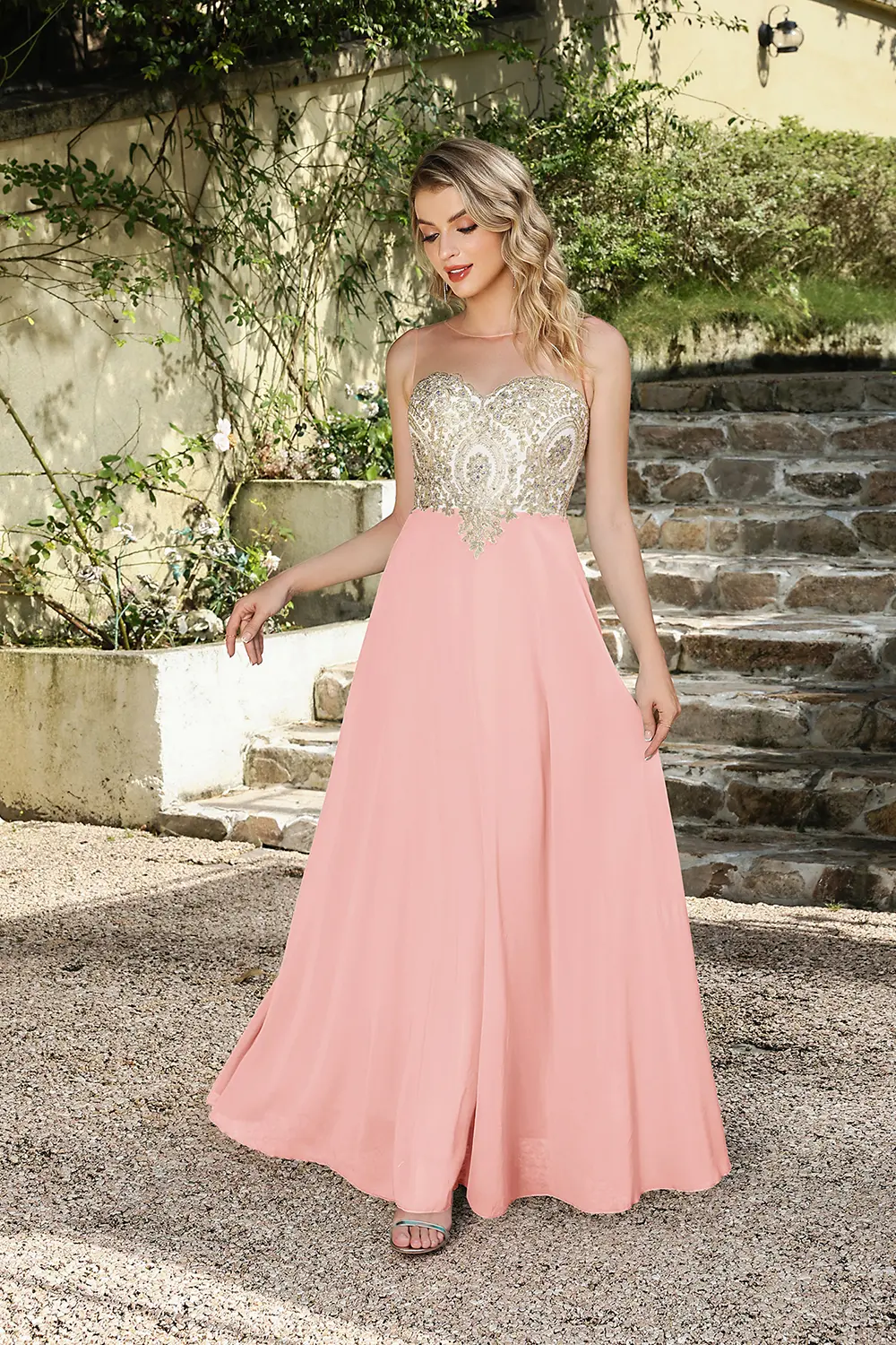 MisShow Elegant Prom Dresses Sexy Illusion O-Neck Backless Beaded Lace Appliques Evening Dress A-Line Floor-Length Party Vestido