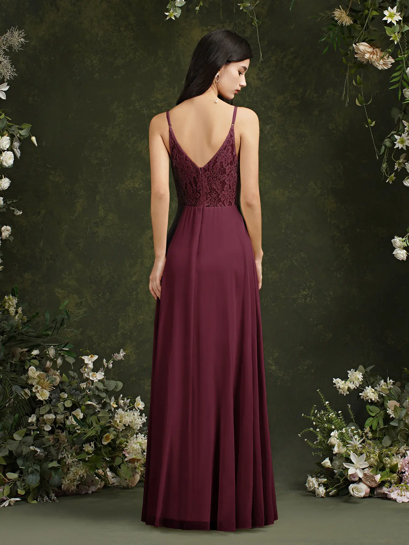 MisShow Sling Bridesmaid Dresses Chiffon Spaghetti Straps V-Neck Lace Back Evening Dress A-Line Sleeveless Summer Long Vestidos