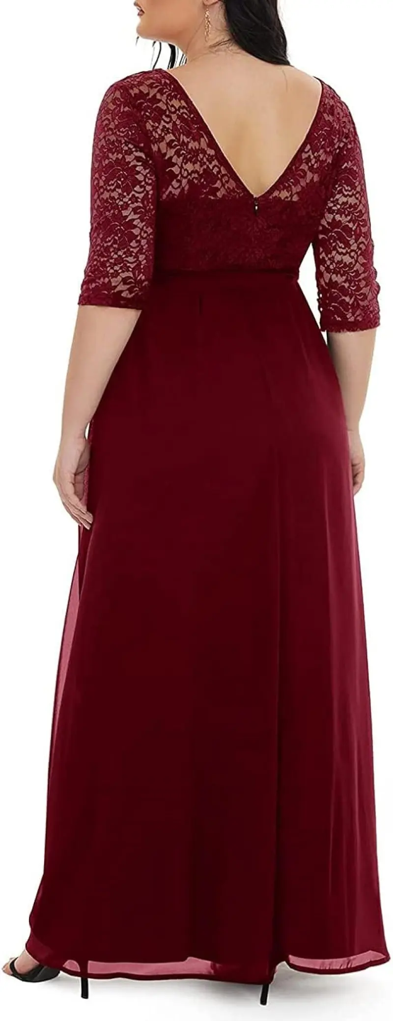MisShow Plus Size Evening Dresses Floral Lace Half Sleeve O-Neck V-Backless Prom Dress Sashes Pleated Empire A-Line Party Gowns
