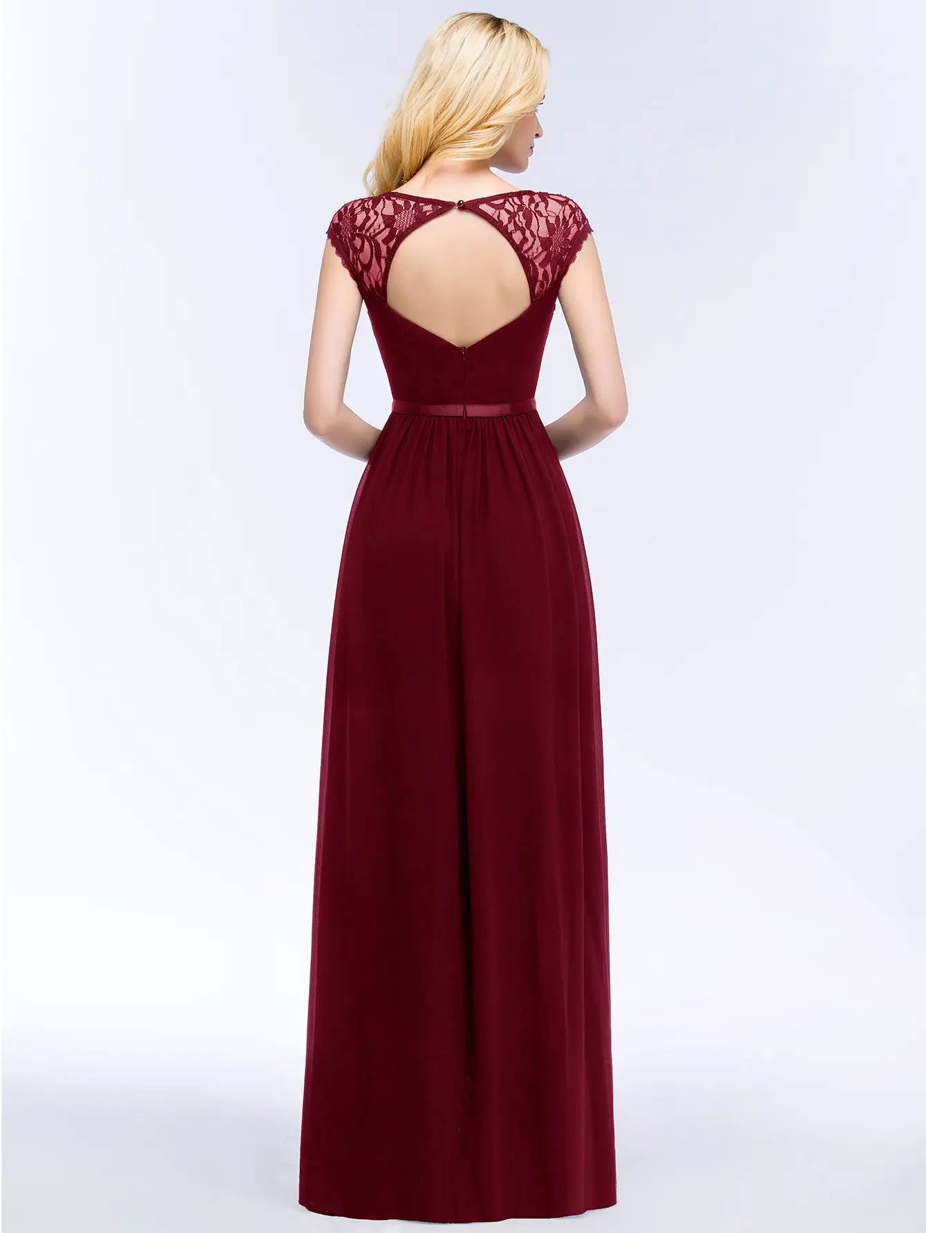 Lace Chiffon Bridesmaid Dresses Pleat V Neck Backless With Sashes Cap Sleeve Formal Evening Wedding Party Prom Gowns Vestidos