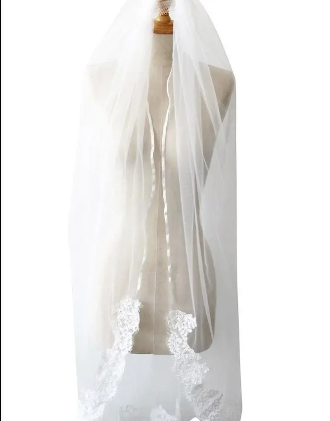 Simple Elegant White Ivory Elegant Ribbon Lace Edge Wedding Veil Wedding Accessories Short For Bridal Veil Vestido De Noiva