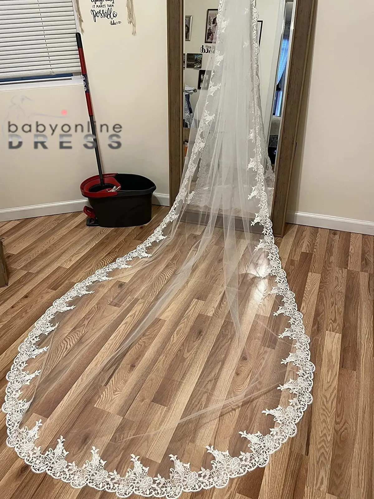 MisShow 3 Meters Long Veils With Comb Single Layer Floral Lace Appliques Edge Sheer Tulle Bridal Veils Cathedral Wedding Veils