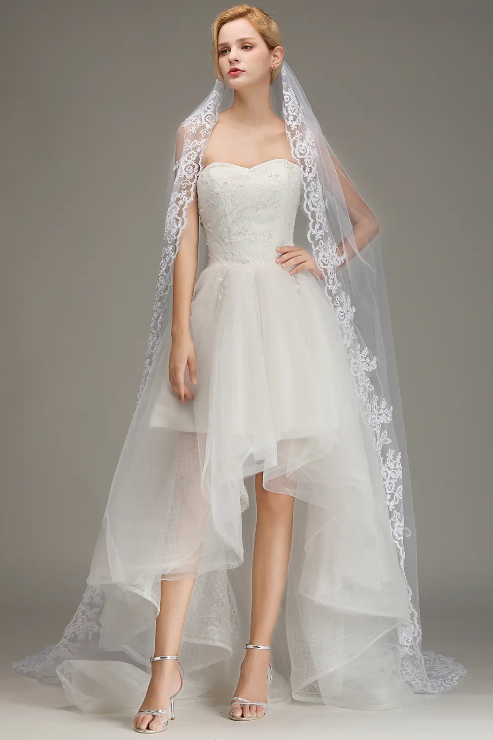 MisShow Cathedral Wedding Long Veils White One-Layer Tulle Floral Lace Appliques Edge Veils With Comb Sheer Wedding Bridal Veils