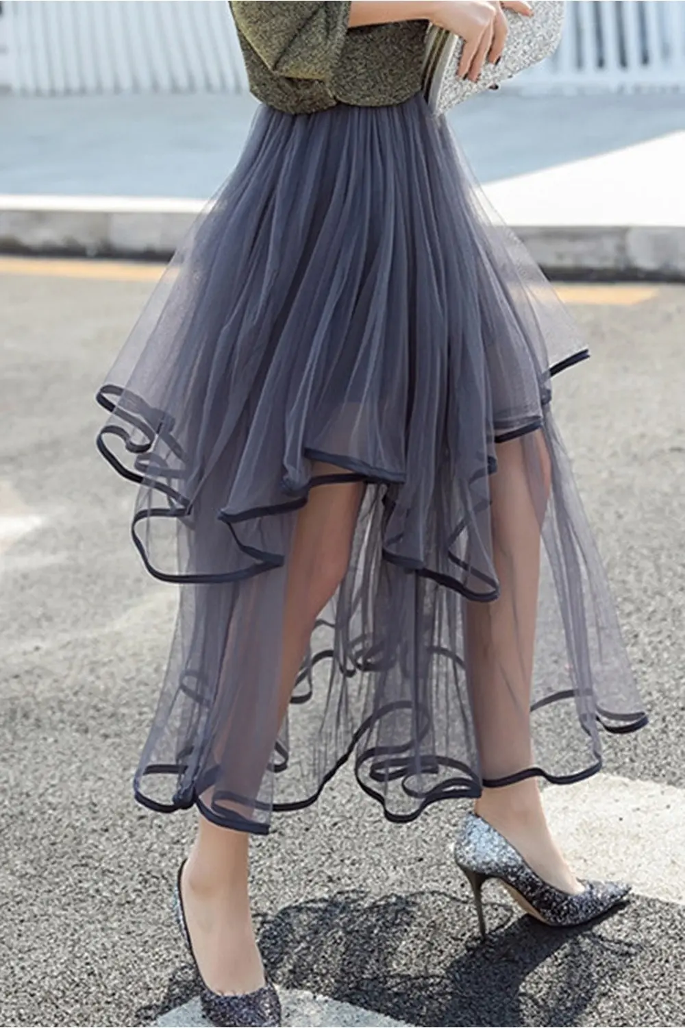 Fashion Rockabilly Tulle Skirt Tiered Tutu Skirts Women Lolita Petticoat Bridesmaids Sweet Party Ball Gown High Low Skirt Dress
