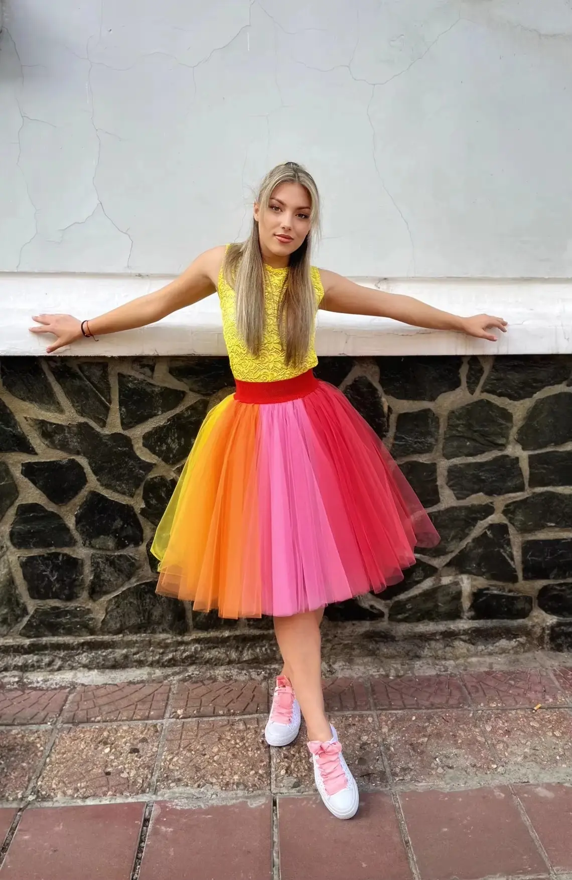 Women's Rainbow Tutu Skirts Layered Fluffy Tulle Petticoat Colorful Knee-length Elastic Waist Underskirt Carnival Party Skirts