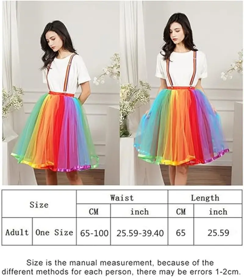 MisShow Summer Tutu Skirts Rainbow Fluffy Tulle Patchwork Petticoat With Elastic Braces Gay Lesbian Rockabilly Party Ball Gowns