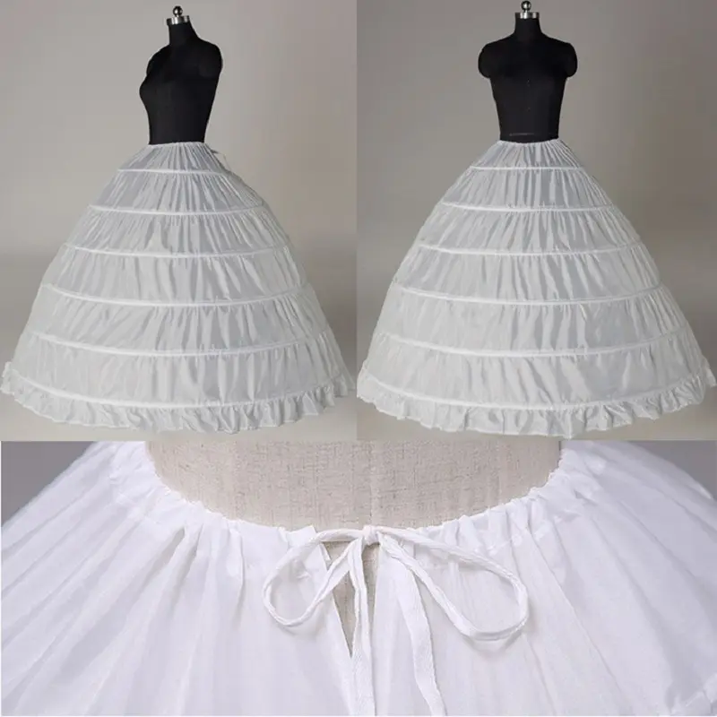 6 Hoop Wedding Dress Underskirt Petticoat Women White Black Ball Gown Fluffy Bride Long Skirt Crinoline For Quinceyears Dress