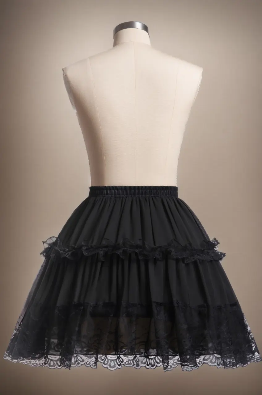 White Black Taffeta Petticoat Layered Lace Ruffled Trim Short Tutu Skirt Elastic Waist Lolita Cosplay Ball Gown Underskirt