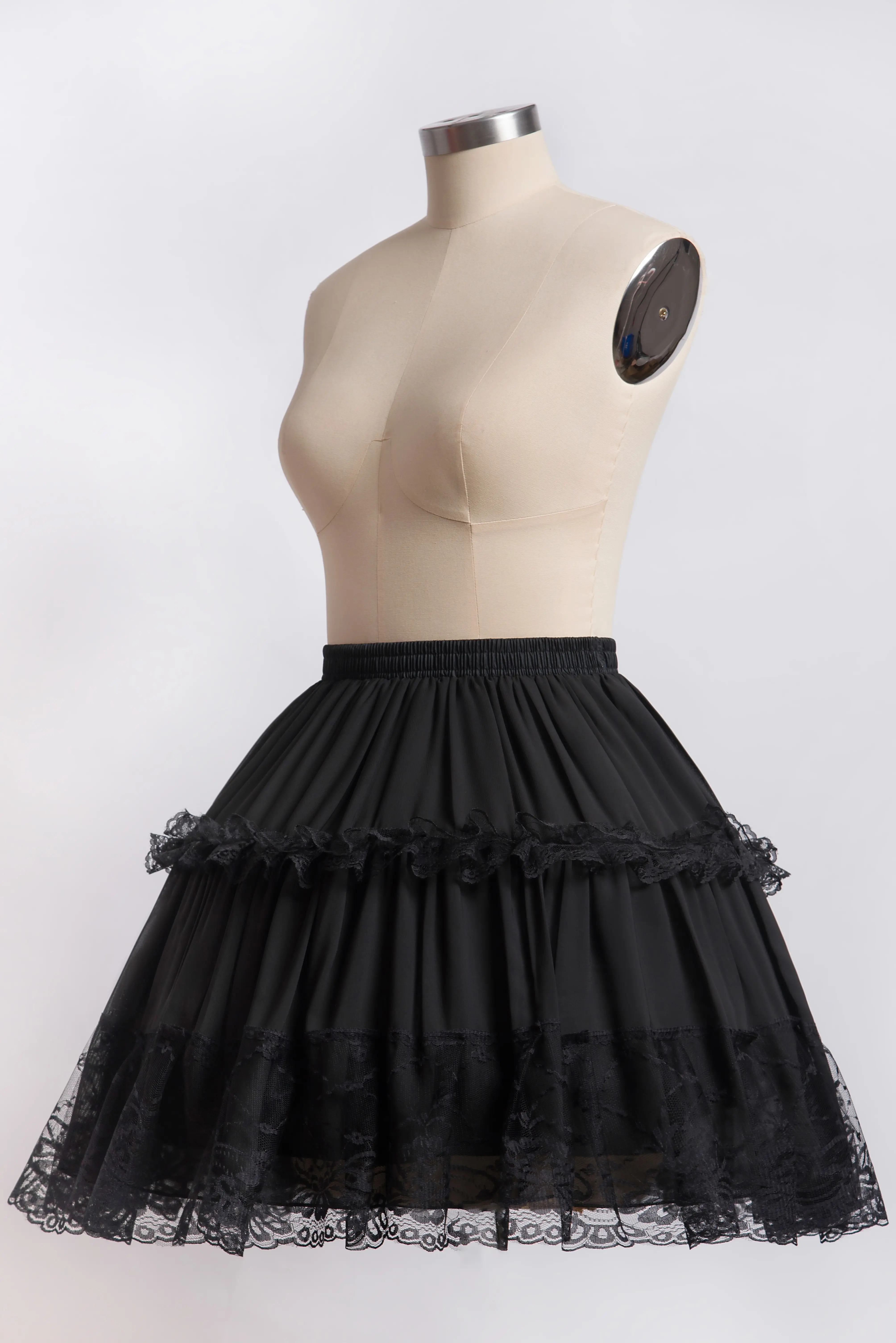 White Black Taffeta Petticoat Layered Lace Ruffled Trim Short Tutu Skirt Elastic Waist Lolita Cosplay Ball Gown Underskirt