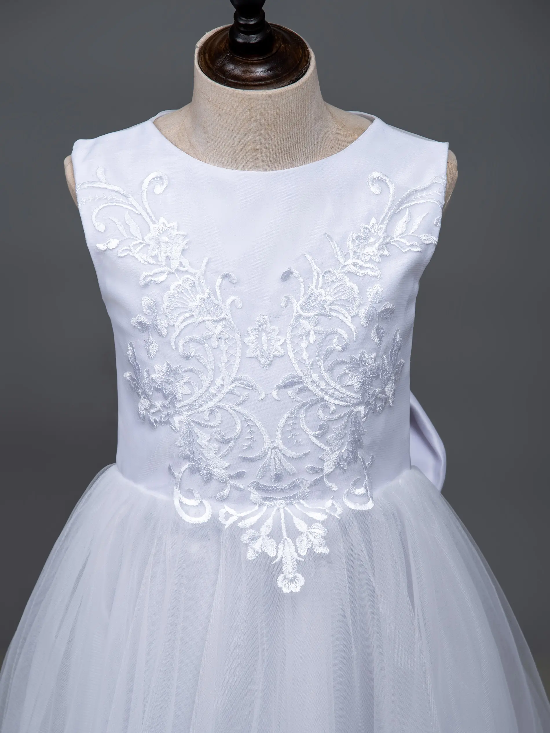 Lace Tulle 3-9 Years Flower Girl Dress Up Buttons Bows Children's First Communion Ball Gown Wedding Party Bridesmaid Dress Kids