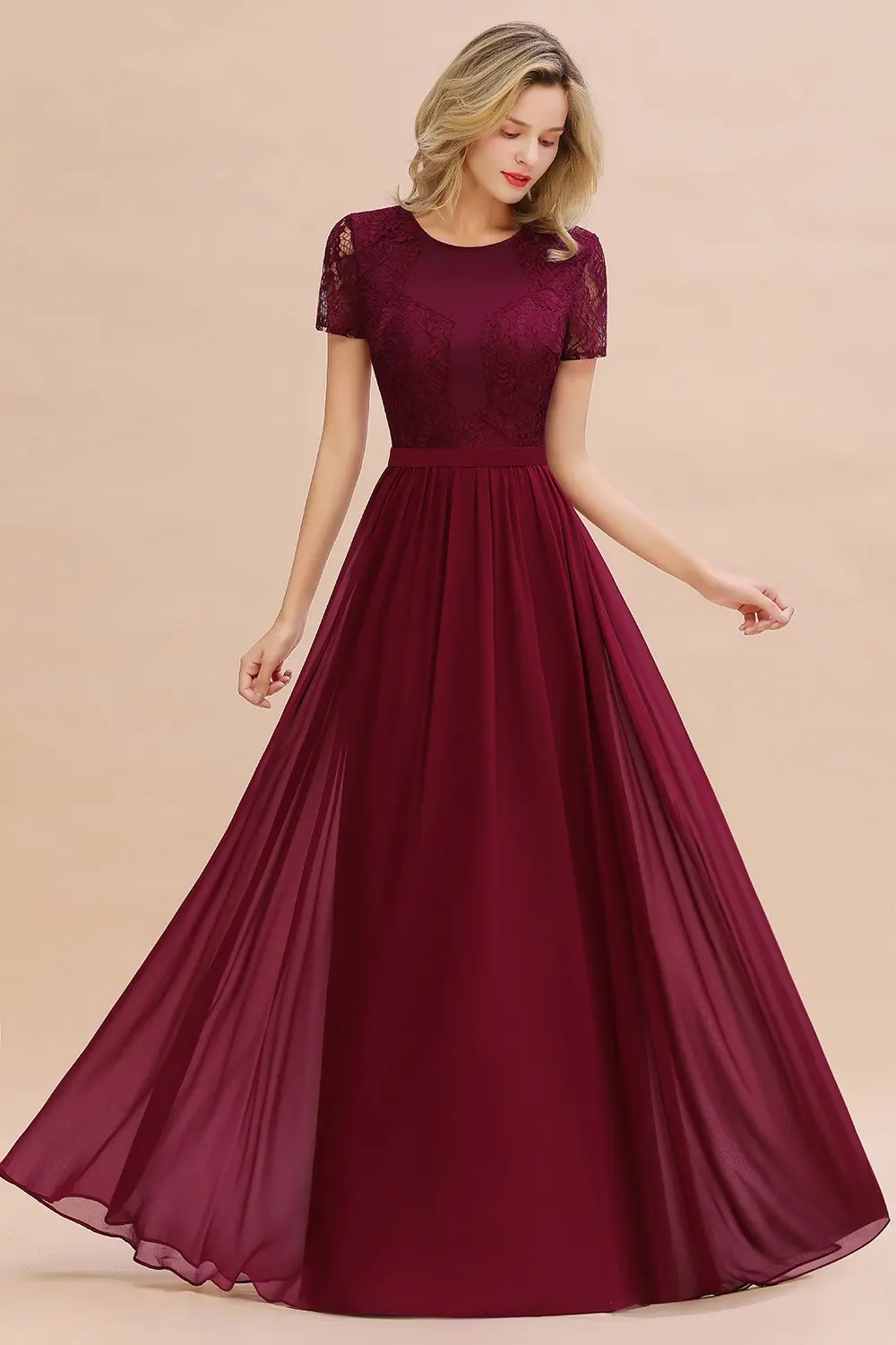 Elegant Lace Chiffon Long Evening Dresses A Line O Neck With Sashes Formal Wedding Evening Party Gowns For Bride Vestido De Gala
